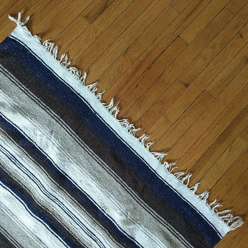 Vtg Mexican Serape Woven Wool Blanket Rug Tapestry Fringes Brown Bird Snake